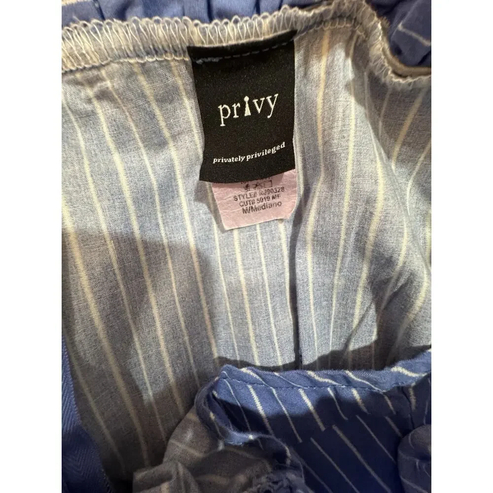 Privy Off Shoulder Jumpsuit Blue White Stripe Ruffle Wide Leg Womens M - Picture 5 of 8